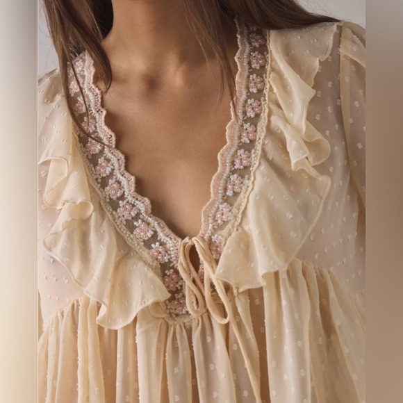 KIMCHI BLUE Bohemian Sheer Ivory Babydoll Tunic Top, M, NWT just beautiful - Picture 2 of 6